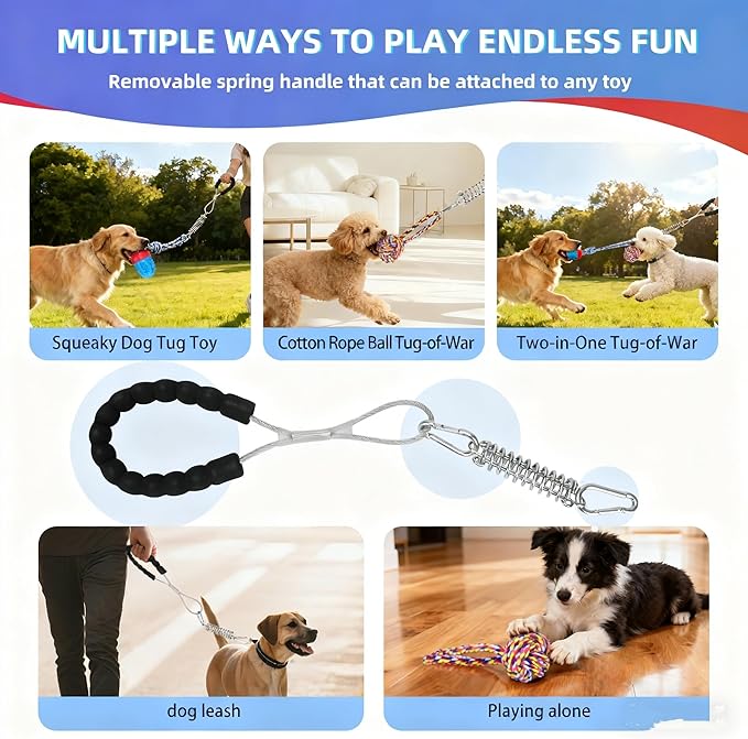 2pcs Dog Tug Toy with Handle - Indestructible Interactive Toy for Aggressive Chewers,Sound Dog Rope Training Toys for Medium & Small Dogs to Keep Them Busy,Red
