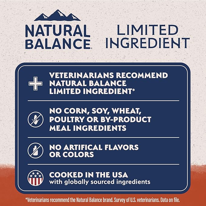 Natural Balance Limited Ingredient Adult Grain-Free Dry Dog Food, Salmon & Sweet Potato Recipe, Single Protein, Sensitive Stomach & Skin Support that is Vet Recommended, 24lb (Pk of 1)