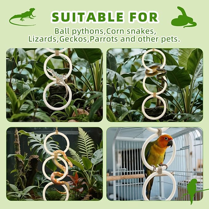 2 PCS Reptile Climbing Loops, Snake Climbing Rings, Snake Tank Accessories for Ball Python & Corn Snake-Terrarium Enrichment Toys for Snake, Iguana, Chameleon, Parrot, Lizard (White)