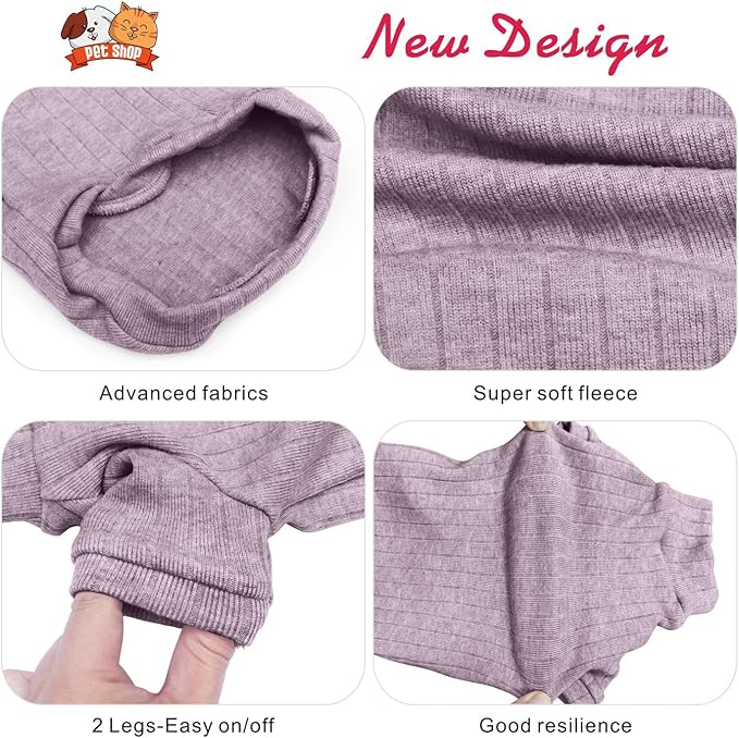 Idepet Sphynx Hairless Cats Sweater Shirt Kitten Soft Puppy Clothes Pullover Cute Cat Pajamas Jumpsuit Cotton Apparel Pet Winter Turtleneck for Cats and Teacup Chihuahua Small Dogs(Purple,M)
