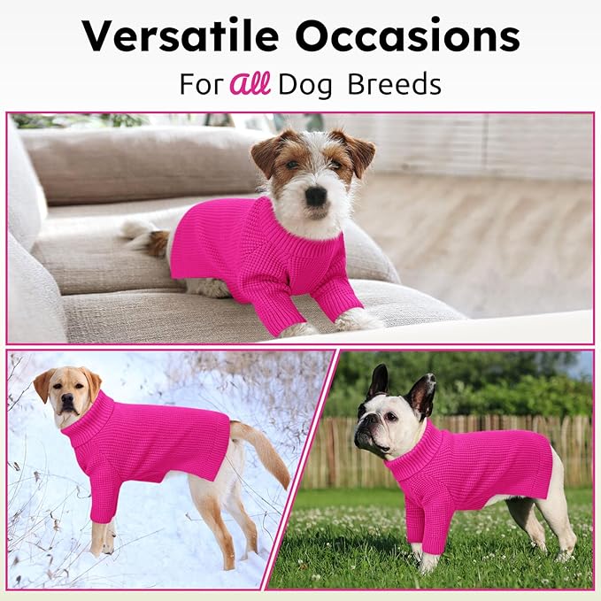 Queenmore Soft Warm Large Dog Sweater, Large Dog Sweaters for Male Dogs, Pet Christmas Sweaters, Extra Large Breeds Kintwear, Turtleneck Pullover Pet Clothes, Fuchsia 3XL