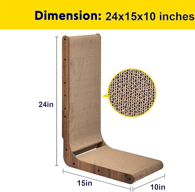 Simple Deluxe Cardboard Cat Scratcher with Cat Toys Ball Track, 24 Inches L-Shaped Scratch Pad, Cardboard Lounge Bed, Stable and Durable, Furniture Protector, Reversible