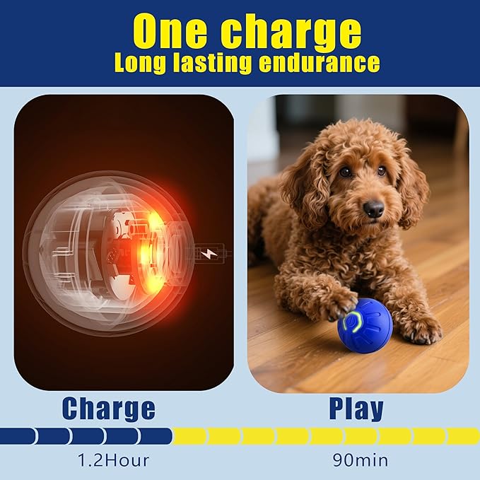 Interactive Self-Moving Dog Toy Ball - Auto Roll & Motion-Activated Play for Puppies, Small & Medium Dogs - Durable, USB Rechargeable Chew-Resistant Ball (Orange