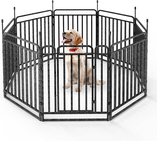 Durable Dog Fence 40" Height 8 Panels Thickened Dog Playpen with Portable Handle & Strap, Easy to Install – Stylish Curved Panel Design for Pets, Indoor Use Outdoor Use