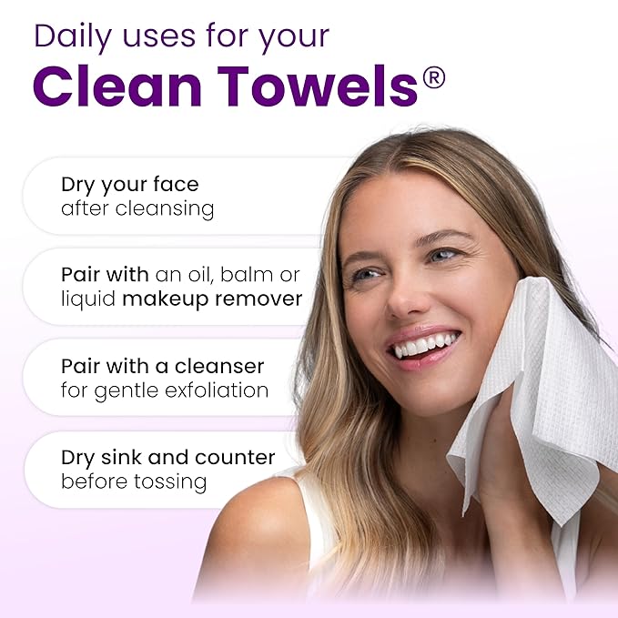 Clean Skin Club Healthy Aging Clean Towels® XL, Smooths Fine Lines Wrinkles & Texture in 6 weeks, Treated for Extra Softness, Disposable Face Towels, Anti Aging Makeup Remover Dry Wipe, 50 count