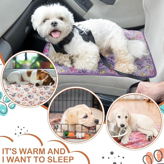 Reginary 4 Pcs Waterproof Guinea Pig Blankets Washable Small Animal Fleece Bedding Guinea Pig Cage Liners Reusable Training Pads Pet Pee Pad Sleep Mat for Hamster(Paw Print,12 x 12 Inch)