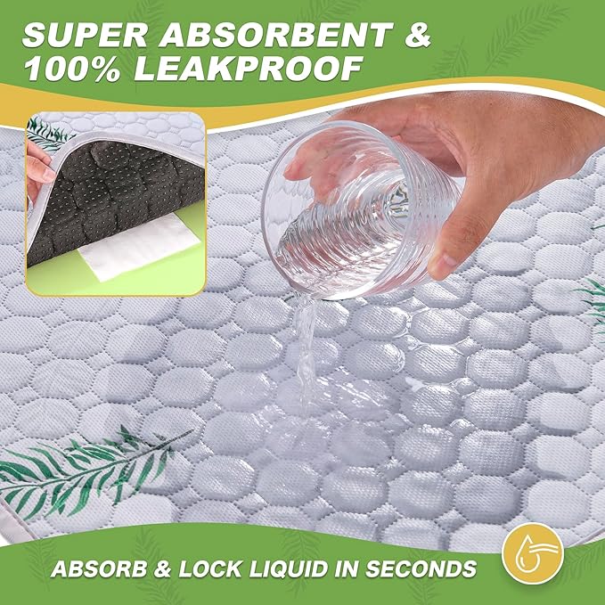 Washable Pee Pads for Dogs, 2Pack Reusable Puppy Pads, Super Absorbent & Leakproof Dog Pads, Anti-Slip Dog Pee Pads for Puppy Training & Incontinence, Leaf Pattern 24"x36"