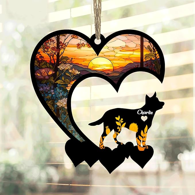 Lovely POD Australian Cattle Dog Heeler Suncatcher, Personalized Heeler Memorial with Name, Dog Loss Suncatcher, Dog Remembrance Gift, Dog Memorial Ornament, Loss of Dog Sympathy Gift