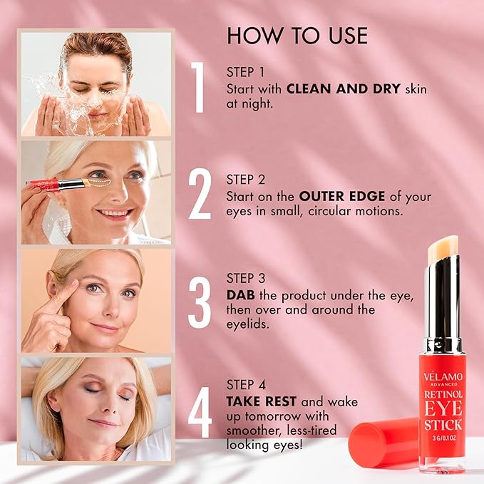 VELAMO ADVANCED Retinol Eye Stick: Renewing & Firming Under Eye Balm for Dark Circles, Puffiness, Fine Lines & Wrinkles - Travel Essentials, Portable & Perfect for On-the-go Use, 0.1 OZ/3g 2 Pcs
