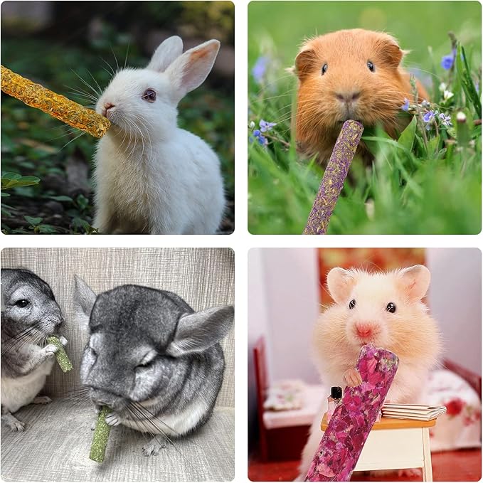 Rabbit Chew Toys for Teeth, Timothy Grass Carrot Sticks for Guinea Pig Hamster Chinchilla Squirrel Bunny Small Rodent Animals (20 pcs)