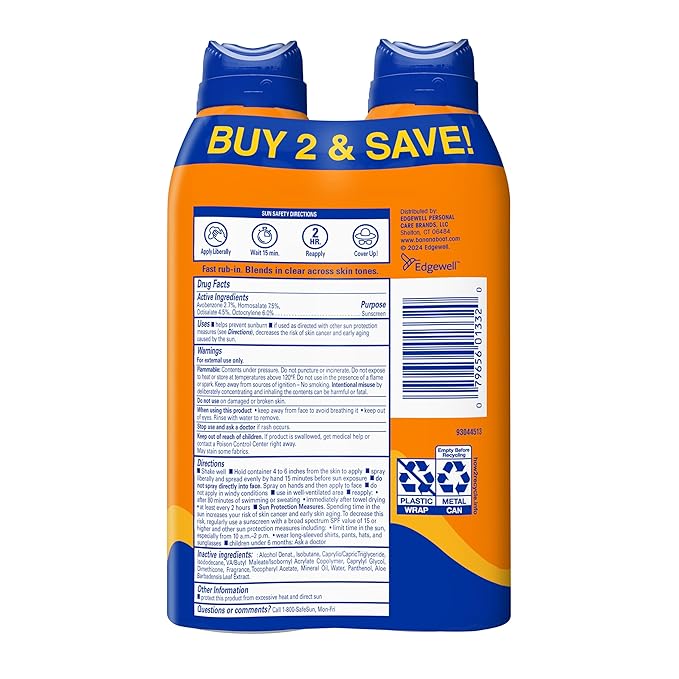 Banana Boat Sport Ultra SPF 50 Sunscreen Spray | Banana Boat Sunscreen Spray SPF 50, Water Resistant, Oxybenzone Free, Sunblock, 6oz each Twin Pack