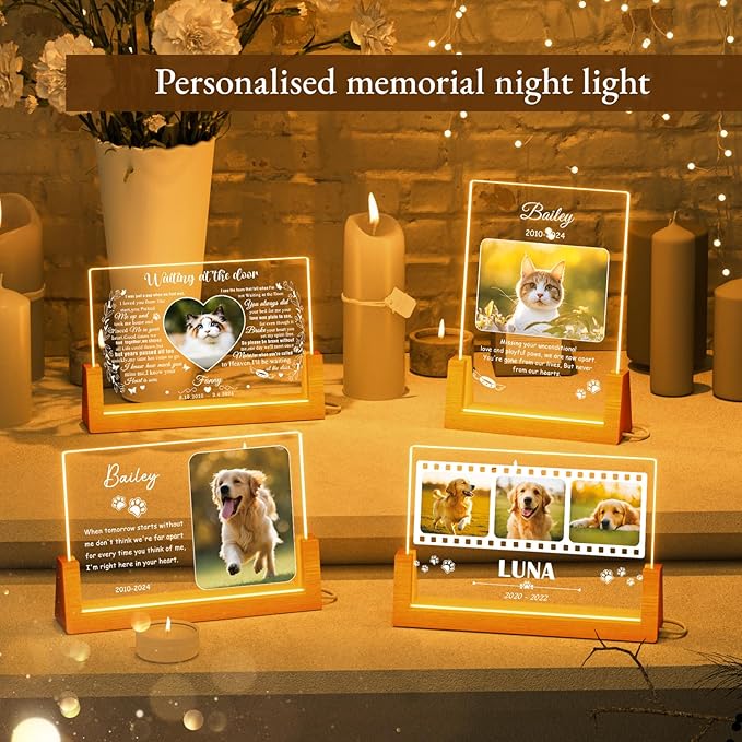 Bemaystar Personalized Pet Memorial Gifts - in Memory of Dog Night Lights, Custom Dog Memorial Gifts for Loss of Dog, Pet Loss Gifts, Memorial Plaques for Dogs, Pet Picture Frames Memorial Gifts