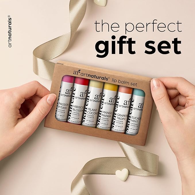 ArtNaturals Beeswax Lip Balm Gift Set – 6 Pack Assorted Flavors with Coconut Oil, Aloe & Jojoba Oil – Hydrating, Nourishing, Natural Lip Care