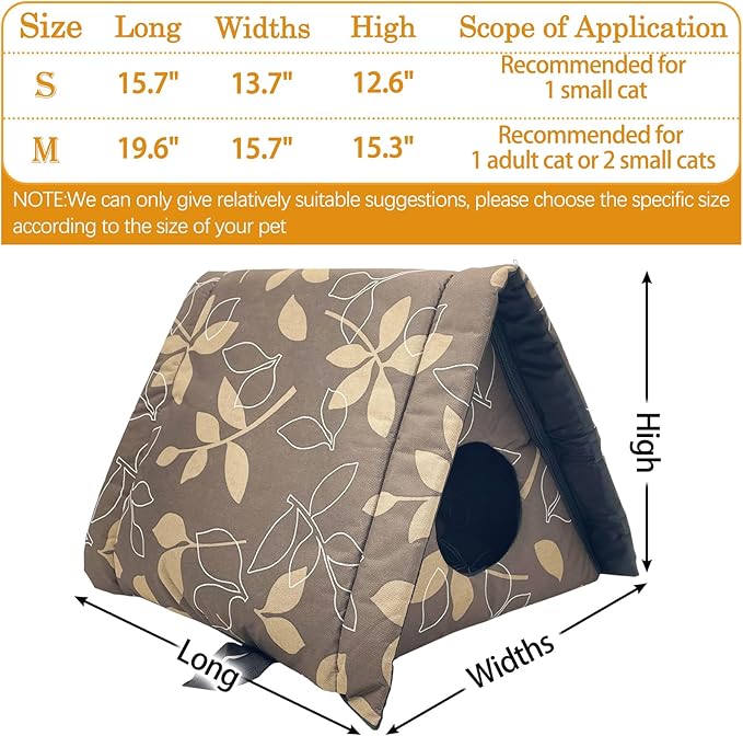 Fhiny Stray Cats Shelter, Waterproof Outdoor Cat House Foldable Warm Pet Cave for Winter Wild Animal Tent Bed Anti-Slip Kitten Cave for Feral Cat Dog Puppy Weatherproof (S, Brown)