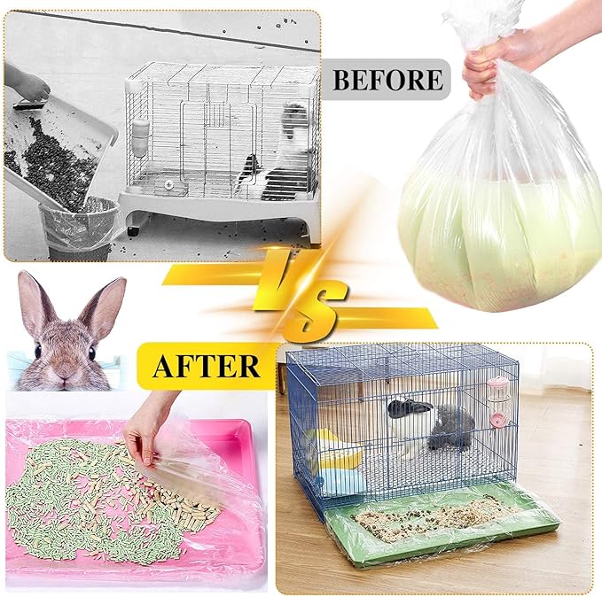 30 pcs Disposable Cage Liners, Clear Plastic Rabbit Cage Liner Bag, Universal Toilet Film for Bunny, Hamster, Totoro, Hedgehog, Guinea Pig and Small Animals(30pcs, 47in)