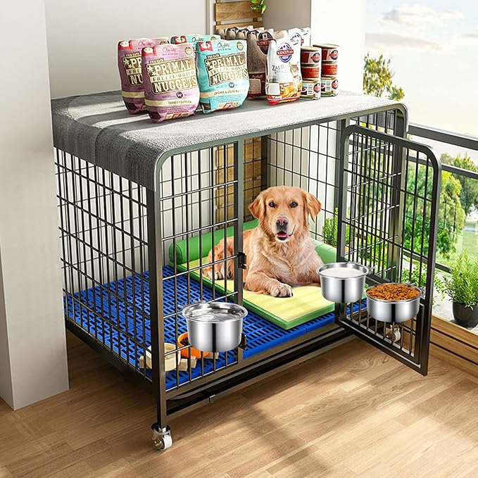 Dog Crate Water Bowl, 3 pcs Stainless Steel Dog Bowls, Durable Anti-Spill Pet Metal Bowl for Cage Kennel Crate, Hanging Water/Food Bowl for Medium & Large Dogs (7.1x3.5'' & 6.3x2.6'' & 5.5x3.1'')