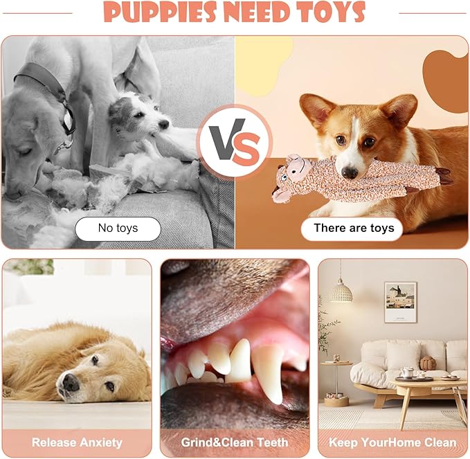 Raccoon No Stuffing Dog Toys for Large Dogs, Squeaky Crinkle Interactive Dog Animals, Plush Teething Toys to Keep Them Busy, Cute Funny Dogs Gifts for Small Medium Large Breed