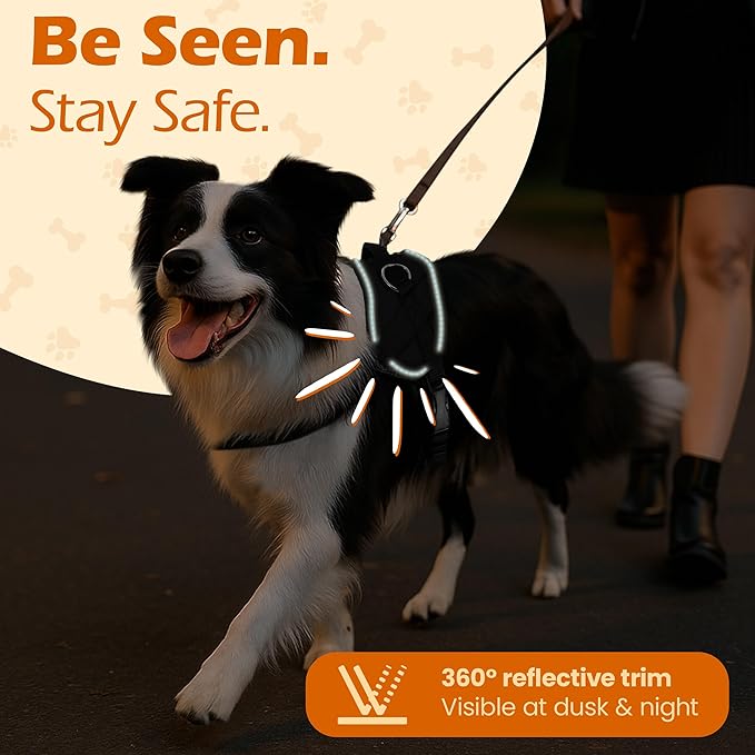 Bark Appeal Black No-Pull Dog Harness for Large to Extra Large Sized Pets – Adjustable, Reflective Vest with 3 Leash Clips for Added Control, Easy Walks & Training – XL