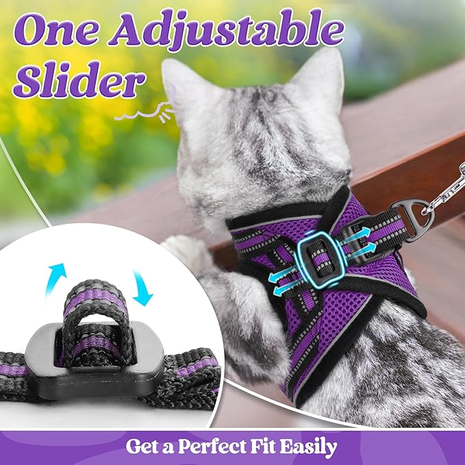 rabbitgoo Cat Harness and Leash Set for Walking Escape Proof, Adjustable Soft Kittens Vest with Reflective Strip for Cats, Comfortable Outdoor Vest, Purple, M