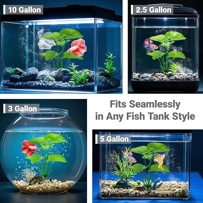 Aquarium Decor Fish Tank Decorations 6-in Betta Silk Aquarium Plants, Artificial Plant for Betta Fish Tank Accessories, Leaf Hammock Goldfish Reptile Plants Decor Driftwood