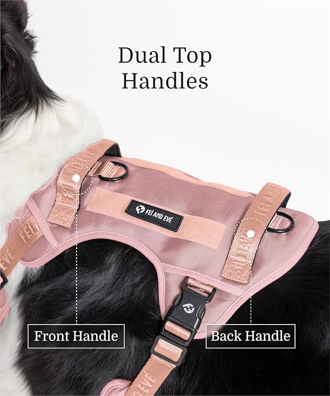 2025 New Edition, Fei & Eve Classic Dog Harness - Quick-Release Buckles | 3-Point No-Pull Control | Heavy-Duty 900D Nylon | Dual Safety Handles | Breathable Mesh | Adjustable Fit | Large,Pink