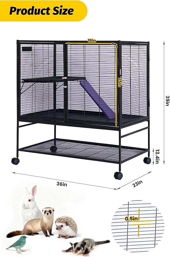 Garvee Metal Small Animal Cage,39 ''H Multi-Level Ferret Cage for Small Animals - Large Hamster Cage with Removable Ramp, Removable Tray for Chinchilla, Rabbit, Guinea Pigs, Hedgehog, Gerbil