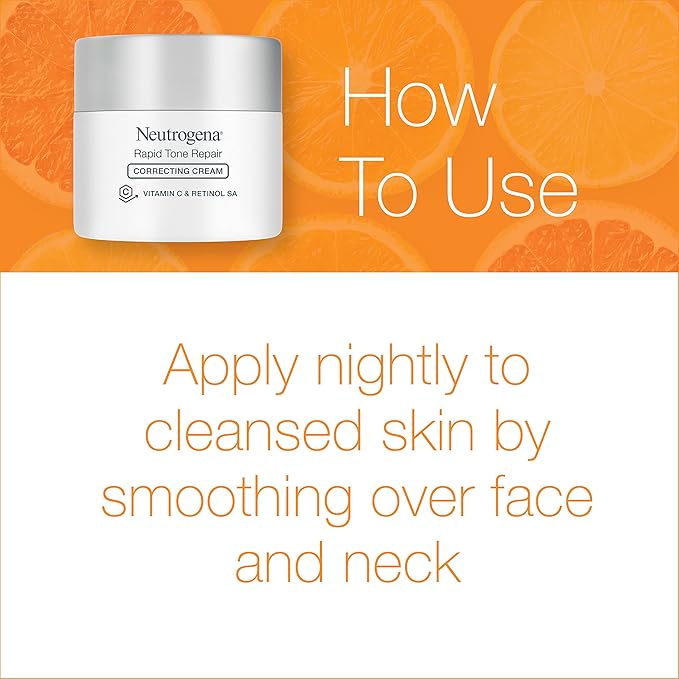Neutrogena Rapid Tone Repair Retinol + Vitamin C Correcting Cream, Face Moisturizer with Retinol, Hyaluronic Acid & Vitamin C for Dark Spots & Discoloration, 1.7 oz