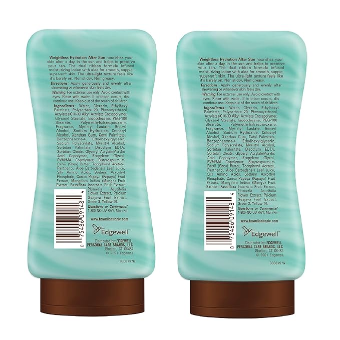 Hawaiian Tropic Weightless Hydration After Sun Lotion with Aloe, 6Fl Oz Twin Pack, Hawaiian Tropic Lotion, Moisturizing Lotion, After Sun Care, After Sun Moisturizer, 6Fl Oz each