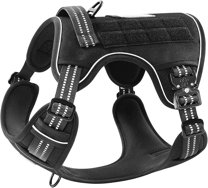 PawsPassion No Pull Dog Harness for Medium Large Dog, Heavy Duty Tactical Adjustable Pet Harness, Voyager Service Walking Vest Harness with Easy Control Handle Reflective Strip (Stealth, L)
