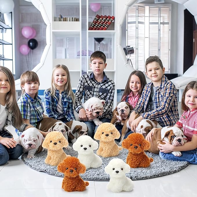 6 Pcs 8 Inch Stuffed Animal Plush Dog Puppy Soft Plush Pillow Toy Fluffy Puppy Set for Kids Girls Dog Theme Party Favor Birthday Baby Room Home Decor(Retro Color,Adorable)