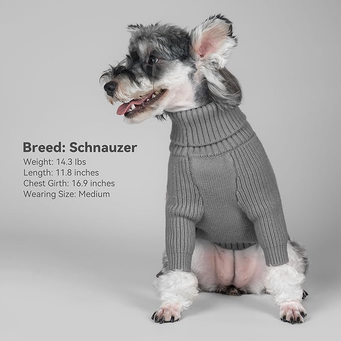 cyeollo Small Dog Sweater with Long Sleeves Turtleneck Knitted Warm Dog Clothes Puppy Sweaters for Small Dogs, Grey S
