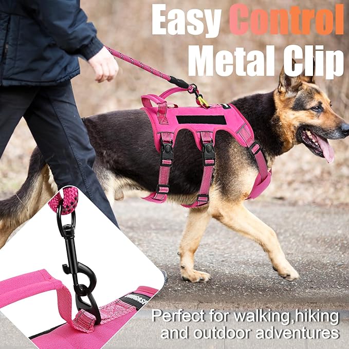 Escape Proof Dog Harness for Large Medium Sized Dogs Six Point Adjustable, Service Dog Vest Harness and Leash Set, No Pull Dogs Harnesses with Handle, XL Dog Harnesses for Walking(Pink, XL)