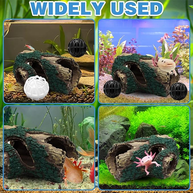1Pcs Tree Root Landscaping, 4Pcs Fish Tank Filter Balls White & Black Driftwood for Aquarium Fish Tank Cave Aquarium Hideout, Decorative Accessories Suitable for Aquatic Animals