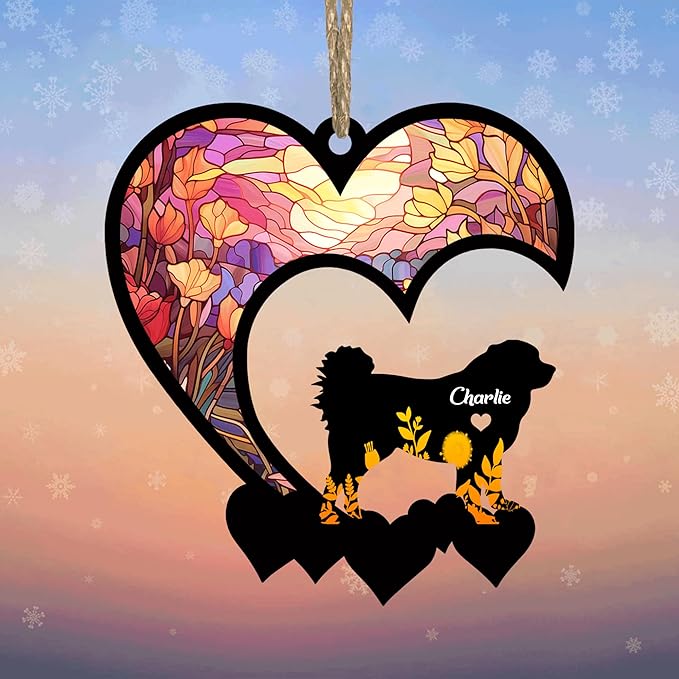 Lovely POD Caucasian Shepherd Suncatcher Ornaments, Personalized Caucasian Shepherd Memorial with Name, Dogs Loss Ornaments, Dog Remembrance Gift, Dog Memory Ornament, Loss of Dogs Sympathy Gifts