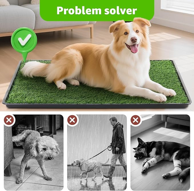 LOOBANI 35x23in Large Dog Litter Box: Dog Grass Pad with Tray with 2×Artificial Grass Pads + 1×Drainage Grate - Quickly Absorbent Portable Patio Potty for Balcony Apartment Indoor Outdoor Use
