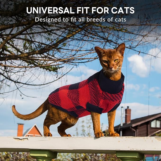 PUMYPOREITY Christmas Sweater for Cats, Cozy Fleece Cat Shirt - Stretchy & Warm, Super Soft Kitten Sweater, Machine Washable Pet Clothing for Comfort & Style, Red, XL