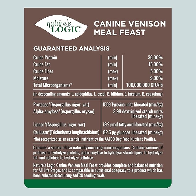 Nature's Logic Dry Dog Food - 100% Natural - No Synthetics - for All Ages, Sizes, Breeds - Free from Common Allergens, High Protein - Venison Meal Feast, 13lbs