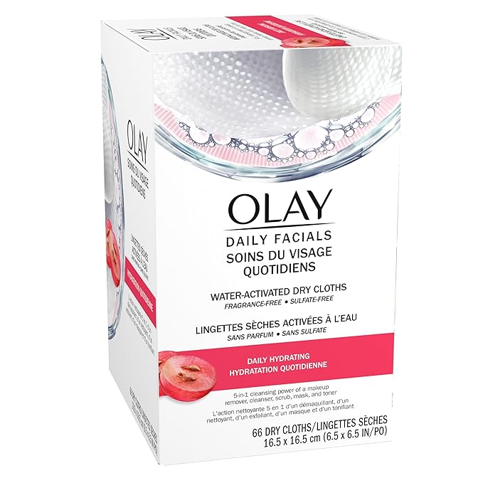 Olay Makeup Remover Wipes, Daily Facials Hydrating Face Cleanser for Normal to Dry Skin, Alcohol & Fragrance Free, Soft Face Wash Towels, Travel Essentials for Women, Convenient Dry Cloths, 66 ct