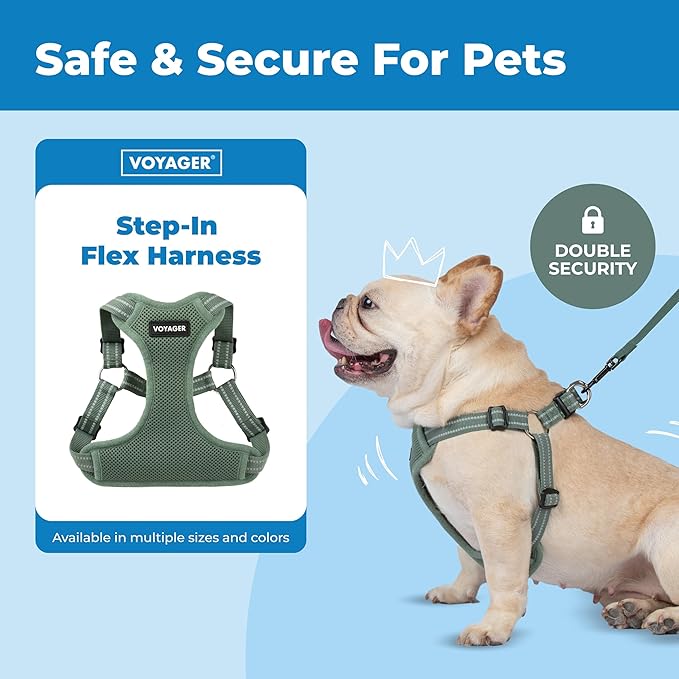 Best Pet Supplies Voyager Mesh Dog Breathable Harness Reflective Stitching, All Weather Adjustable for Walking Training, or Running - Heavy Duty & Durable, Moss Green, L