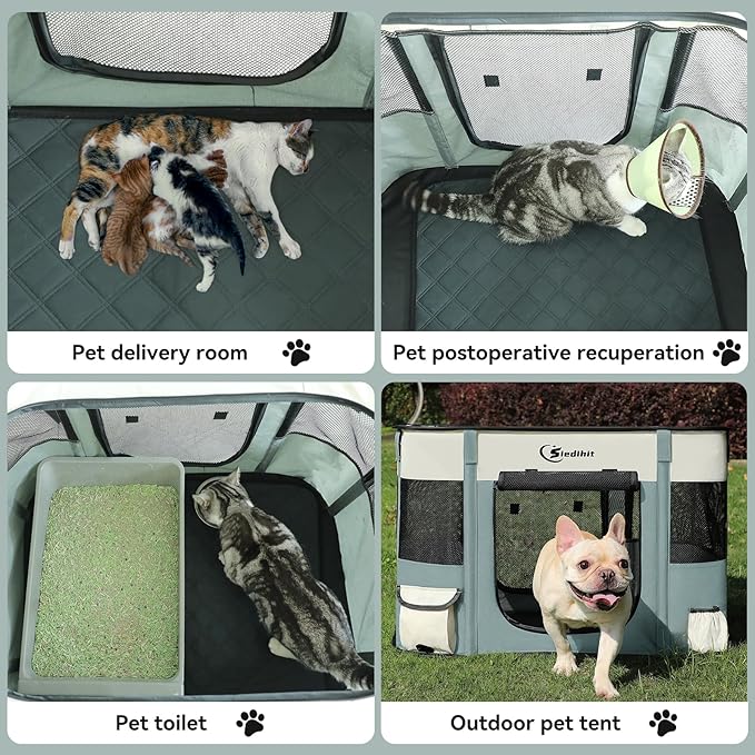 Dog Cat Playpen, Pet Puppy Portable Playpens for Outdoor Travel Crate, Indoor After Surgery Use, Foldable Dog Kennel Tent for Rabbit or Small Animals and Tent Stakes (Grey, Small)