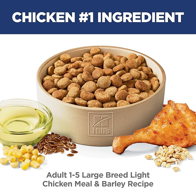 Hill's Science Diet Large Breed Light Adult Dry Dog Food 1-5, Quality Protein for Weight Management Support, Chicken & Barley, 15 lb. Bag