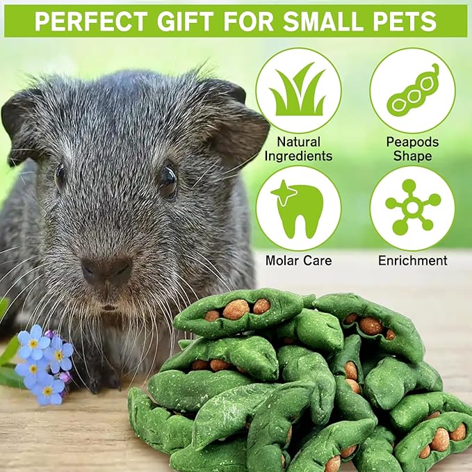 Fhiny Peapods Hamster Chew Toys, 24 PCS Natural Timothy Grass Carrot Guinea Pig Chew Toys for Teeth Handmade Small Animal Molar Snacks Dental Care for Bunny Chinchilla Hamster Gerbil Boredom Breaker