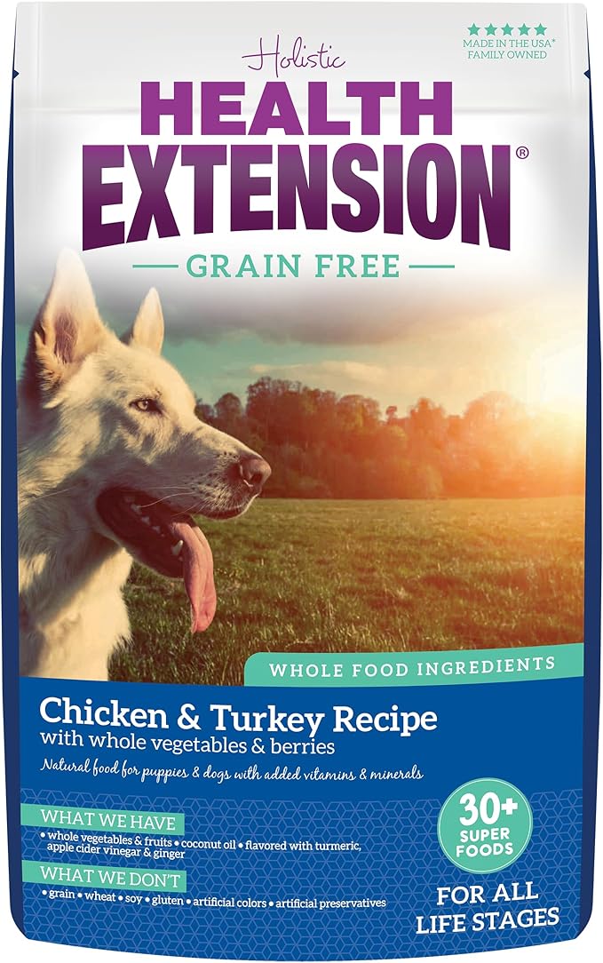 Health Extension Grain Free Chicken & Turkey Dry Dog Food - 30+ Superfoods and Probiotics for All Life Stages (10lb)