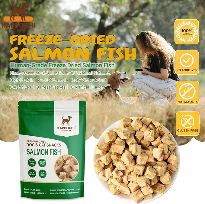 Freeze Dried Salmon Cat Dog Treats, 3.5oz(100.0g), 100% Single Ingredient High Protein Training Treats, Rich in Omega, Natural & Raw, No Additives, Grain Free, Gluten Free