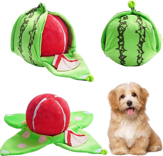 Nocciola Hide and Seek Plush Dog Toys, Watermelon Interactive Toy for Small Dogs, Green Puppy Puzzle Squeaky Toys with Crinkle Papers for Boredom, Dog Nosework Toy for Medium Pet