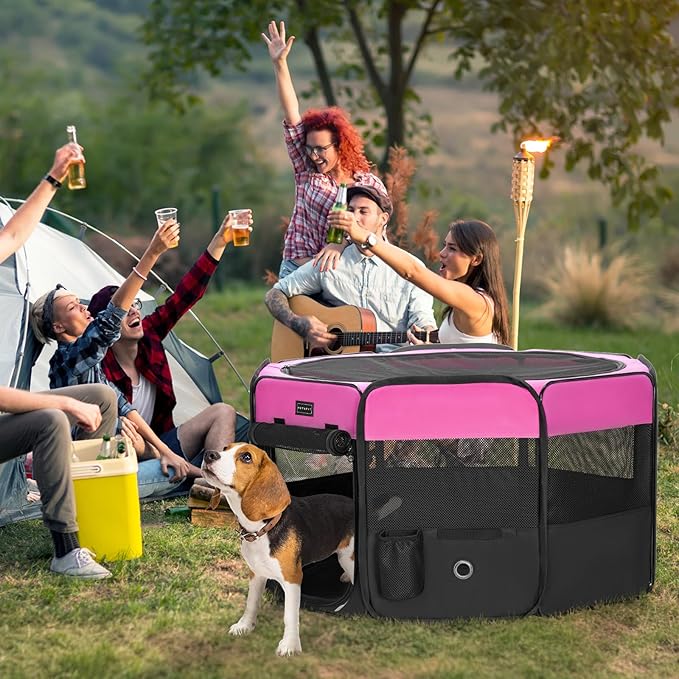 PETSFIT 45.5" Dog Playpen Indoor/Outdoor-Jump-Proof 28.5" Height with Removable Waterproof Mat & Zippered Roof | RV, Camping, Travel Dog Pen | Whelping & Cat Observation Space(45.5"L x 45.5"W x 28.5H)
