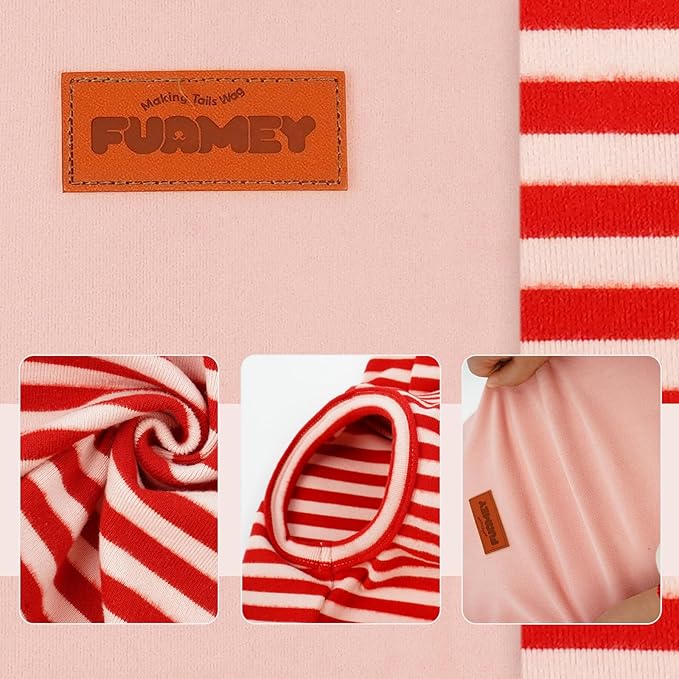 FUAMEY 2 Pack Dog Fleece Vest for Large Dogs,Shih Tzu Frenchie Stretchy Dog Sweatshirts Warm Dogs Pullover Winter Pet Sweaters with Leash Hole Puppy Turtleneck Sleeveless Pink Stripes L