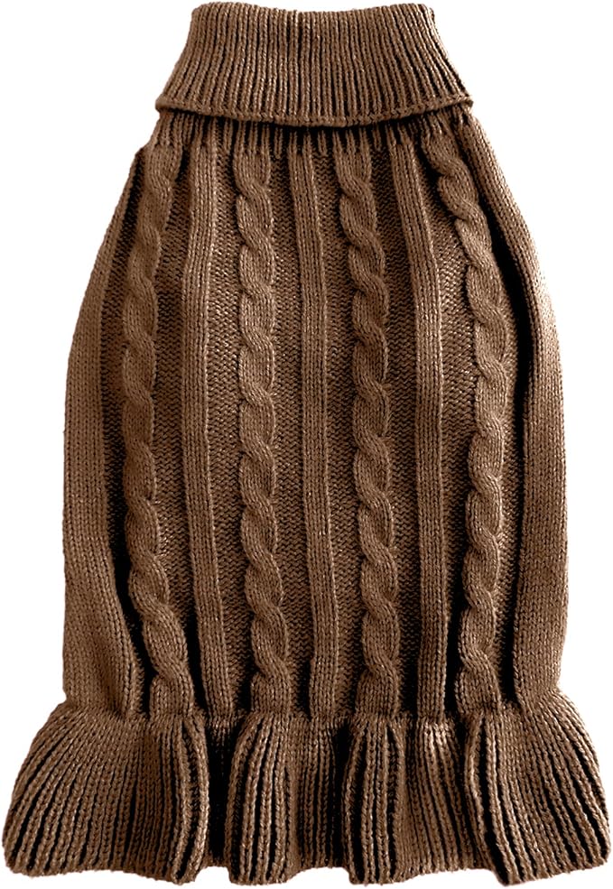 CHBORCHICEN Small Dog Sweaters Knitted Pet Cat Warm Dog Sweatshirt Winter Clothes Kitten Puppy Sweater (L, Dress-Brown)