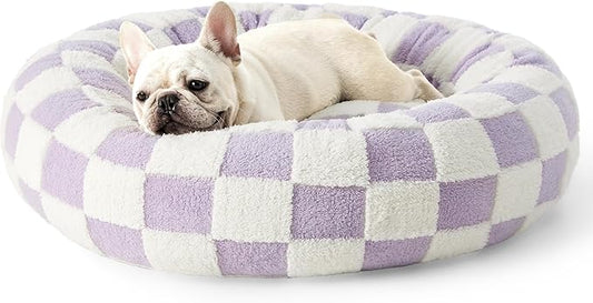 LE SURE Donut Medium Dog Bed - Round Cat Beds for Indoor Cats Calming Christmas Bed Present for Pets, Cute Modern Beds with Jacquard Shaggy Plush & Anti Slip Bottom, 30 Inch, Purple