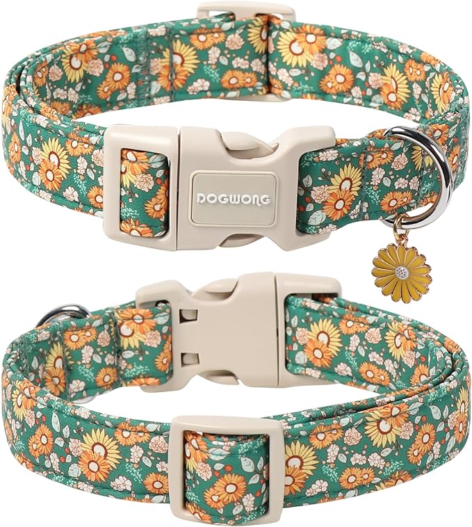 DOGWONG Flower Dog Collar, Fall Sunflower Dog Collars, Adjustable Cute Pet Collars Girl Design Dog Collar for Small Medium Large Dogs